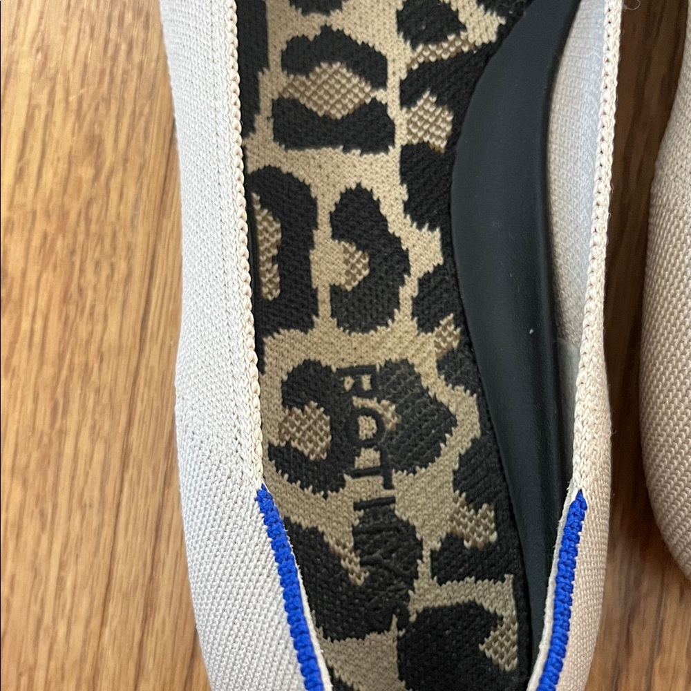 Rothy's Pointed Toe Flats in Ecru with Blue Trim - Picture 5 of 7